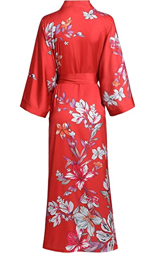 Aensso Long Soft Lightweight Silky Kimonos Robes for Women, Luxury Japanese Floral Womens Kimono Robe (Charming Red) - Image 2