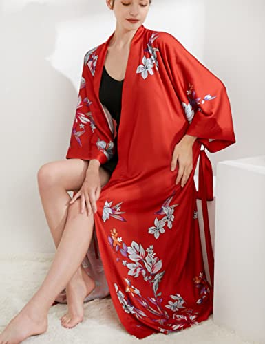 Aensso Long Soft Lightweight Silky Kimonos Robes for Women, Luxury Japanese Floral Womens Kimono Robe (Charming Red) - Image 5