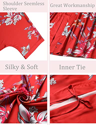 Aensso Long Soft Lightweight Silky Kimonos Robes for Women, Luxury Japanese Floral Womens Kimono Robe (Charming Red) - Image 3