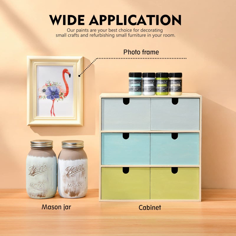 Magicfly 15 Pcs Chalk Furniture Paint Set, 9 Colors Ultra Matte Finish Acrylic Craft Paint Set (60 ml/2 oz) with 1 Liquid Wax, 2 Brushes, 3 Sandpapers, Perfect for Home Decor, Crafts-Farmhouse - Image 5