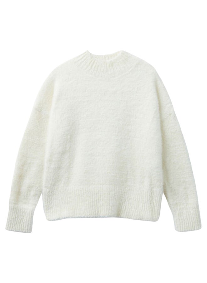 بينيتون الفتيات فروي الغزل سترة الياقة المدورة - Image 1