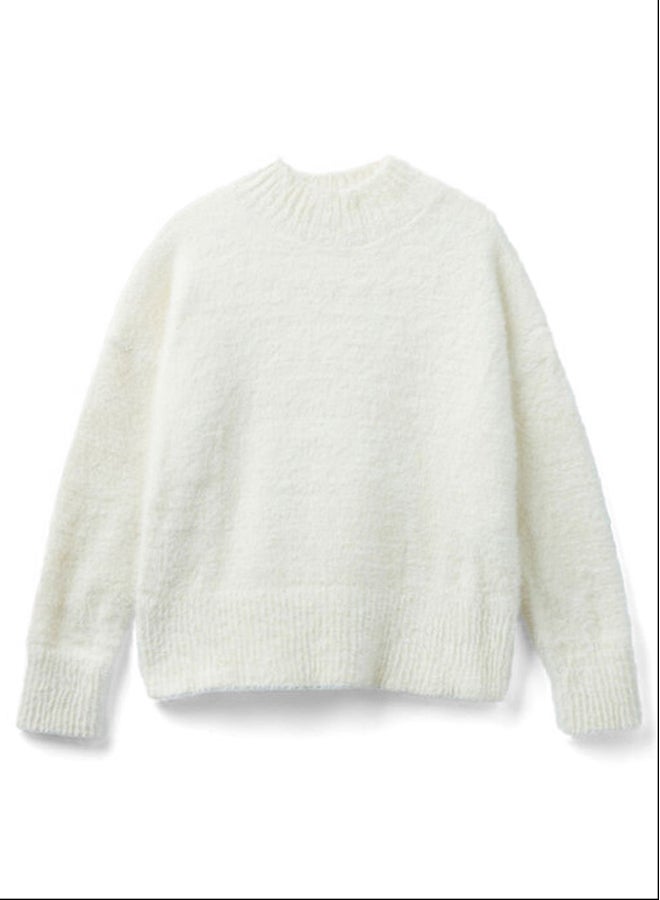 بينيتون الفتيات فروي الغزل سترة الياقة المدورة - Image 2