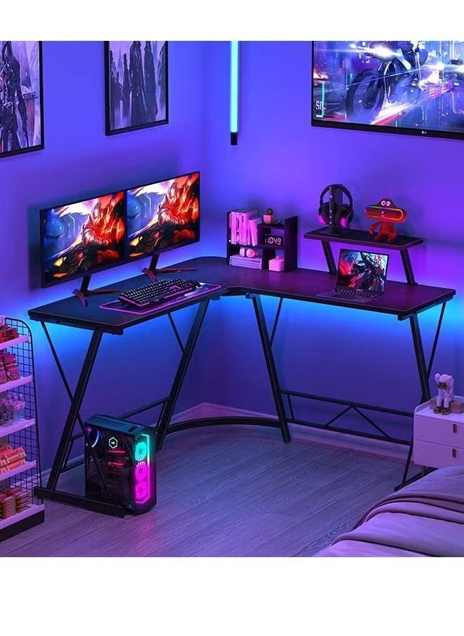 AGD - L Shaped Gaming Desk Computer Desk Table Home Office Writing Workstation with Large Monitor Stand Space-Saving and Easy to Assemble - Image 1