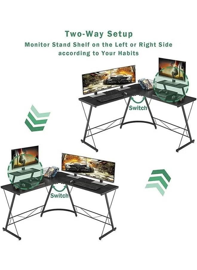 AGD - L Shaped Gaming Desk Computer Desk Table Home Office Writing Workstation with Large Monitor Stand Space-Saving and Easy to Assemble - Image 1