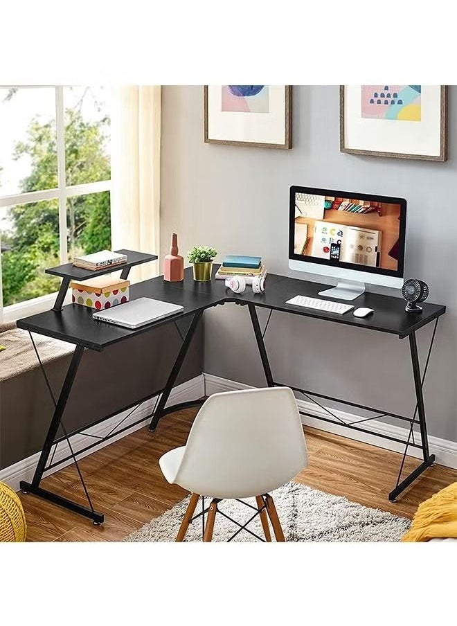 AGD - L Shaped Gaming Desk Computer Desk Table Home Office Writing Workstation with Large Monitor Stand Space-Saving and Easy to Assemble - Image 1