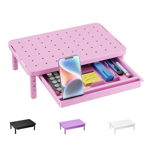 WALI Computer Monitor Stand with Storage Desk Monitor Riser 3 Height Adjustable Laptop Riser with Airflow Vents Desk Organizer for Computer Laptop Printer PTT002P 1 Pack Pink - Image 1