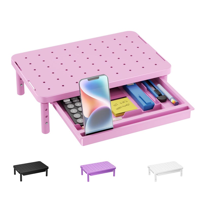 WALI Computer Monitor Stand with Storage Desk Monitor Riser 3 Height Adjustable Laptop Riser with Airflow Vents Desk Organizer for Computer Laptop Printer PTT002P 1 Pack Pink - Image 2