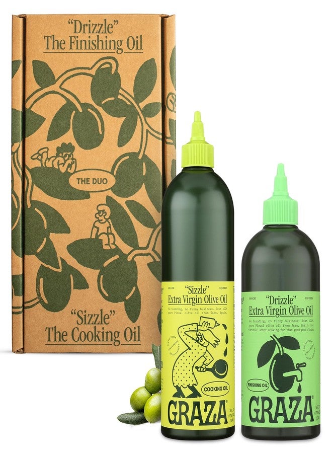 Graza Olive Oil Gift Set - The Duo Gift Set with Sizzle & Drizzle Extra Virgin Olive Oils in a Ready to Gift Box - High Polyphenol - Gift Basket Items for Holidays, Birthdays & Thank You - Image 1