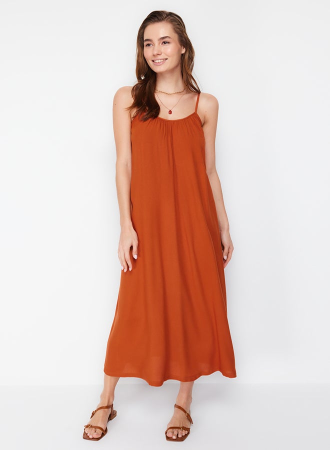 trendyol Brown Shift/Straight Cut Viscose Strap Maxi Woven Dress  - Image 1