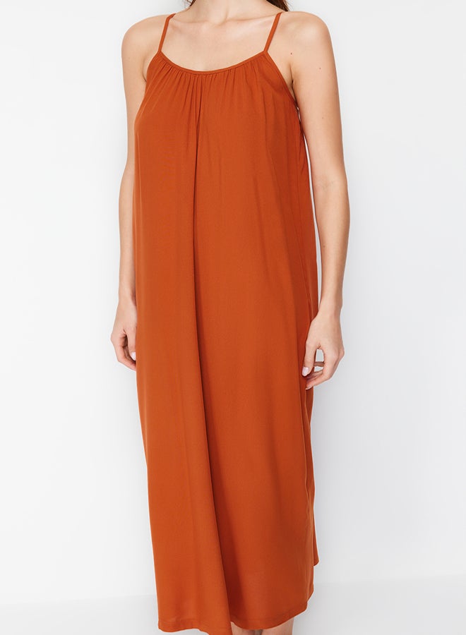 trendyol Brown Shift/Straight Cut Viscose Strap Maxi Woven Dress  - Image 4
