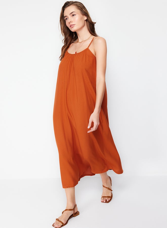 trendyol Brown Shift/Straight Cut Viscose Strap Maxi Woven Dress  - Image 2