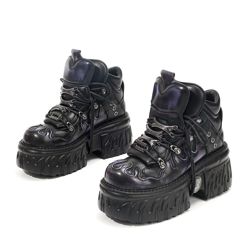Unisex Gothic Dark Platform Shoes With Thick Soles, Punk Metal Height-Increasing Sneakers, Motorcycle Distressed Shoes - Image 4