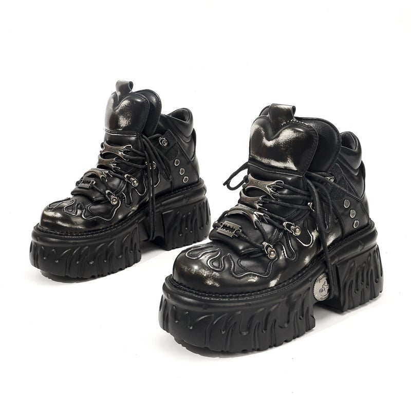 Unisex Gothic Dark Platform Shoes With Thick Soles, Punk Metal Height-Increasing Sneakers, Motorcycle Distressed Shoes - Image 3