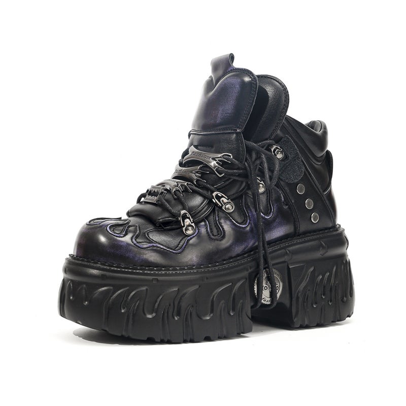 Unisex Gothic Dark Platform Shoes With Thick Soles, Punk Metal Height-Increasing Sneakers, Motorcycle Distressed Shoes - Image 1