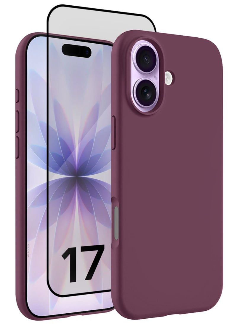 CATANES 2 Packs Silicone Protective Phone Case for iPhone 17 - Soft Anti-Scratch Microfiber Lining Ultra Slim Drop Protection Phone Cover with 3D Screen Protector - Burgundy - Image 1