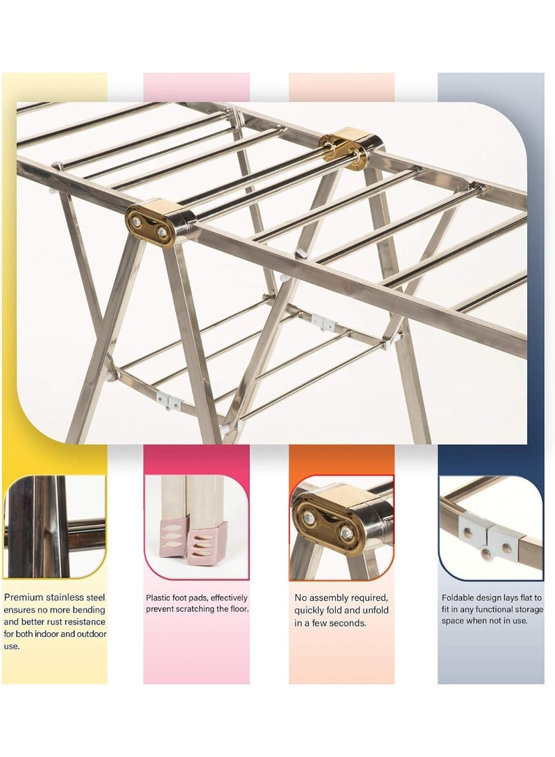 DubaiGallery High Quality Stainless Steel Clothes Hanger Rack Professional Grade Foldable Laundry Stand JL-8833 Extra Strong Construction 160cm Length 50cm Width 95cm Height Suitable for Heavy Clothes and Daily Household Use - Image 4