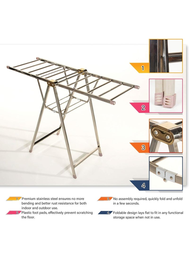 DubaiGallery High Quality Stainless Steel Clothes Hanger Rack Professional Grade Foldable Laundry Stand JL-8833 Extra Strong Construction 160cm Length 50cm Width 95cm Height Suitable for Heavy Clothes and Daily Household Use - Image 1