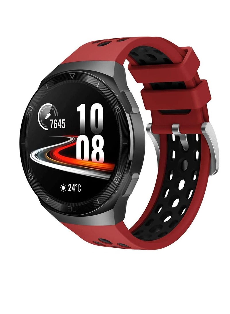 AROAQ Silicone Replacement Strap For Huawei Watch GT2 e BLACK/RED - Image 1
