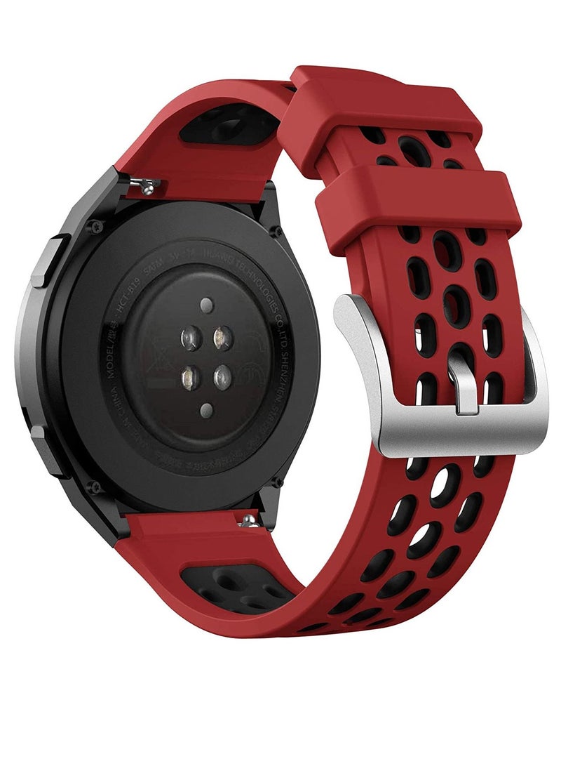 AROAQ Silicone Replacement Strap For Huawei Watch GT2 e BLACK/RED - Image 2