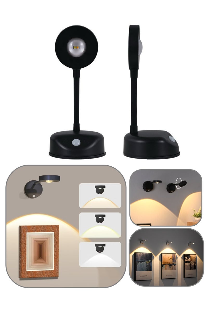 Motion Sensor Picture Light LED Cat-Eye Bulb Wall Sconce, Stick on Display Accent Lighting Dimmable 360° Rotation Rechargeable for Paintings - Image 1
