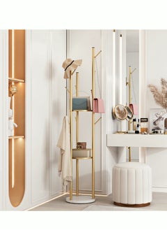 MIXDE Metal Gold Coat Racks Freestanding Coat Hanger Stand Hall Tree Coat Rack for Hanging Hats Scarves Bags Modern Coat Rack with Double Shelves Corner Coat Rack 9 Hooks  - Image 2