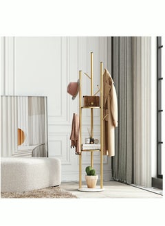 MIXDE Metal Gold Coat Racks Freestanding Coat Hanger Stand Hall Tree Coat Rack for Hanging Hats Scarves Bags Modern Coat Rack with Double Shelves Corner Coat Rack 9 Hooks  - Image 3