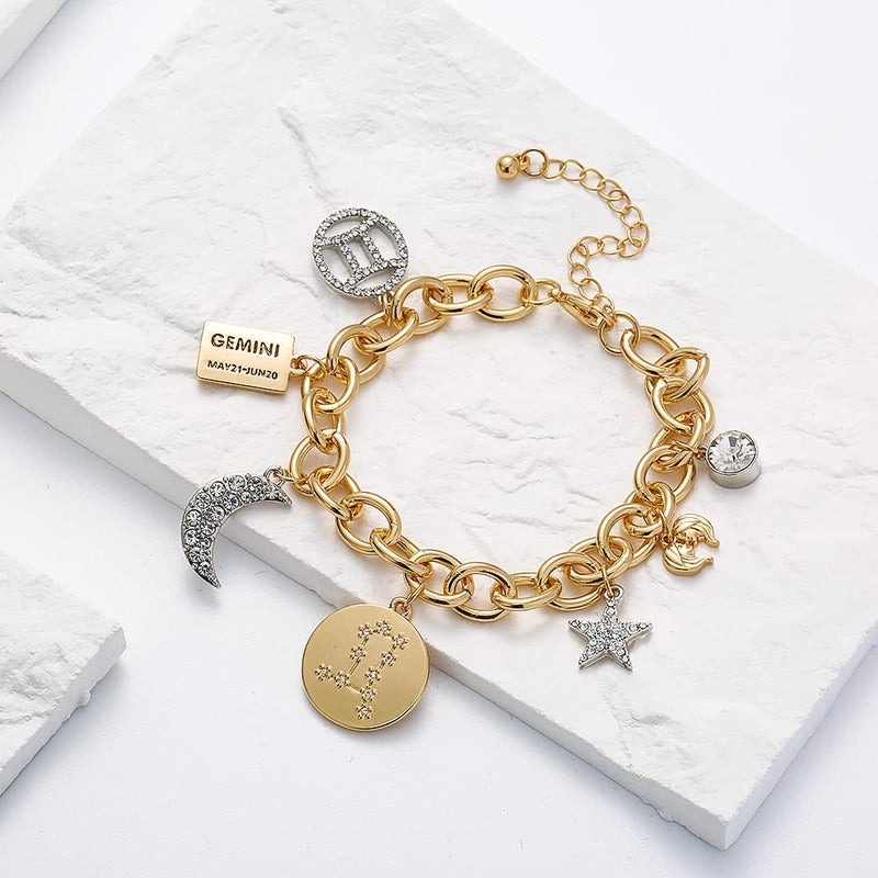 Madison Tyler Personalization Collection Gold Plated and Sliver Two-Tone Gemini Zodiac Bracelet | Constellation Symbol | Name Plate | Moon | Constellation | Star | Stone | Charms | Chain Bracelet for Women Gifts - Image 5