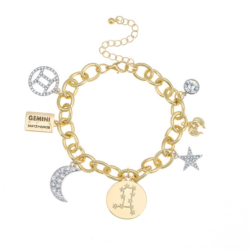 Madison Tyler Personalization Collection Gold Plated and Sliver Two-Tone Gemini Zodiac Bracelet | Constellation Symbol | Name Plate | Moon | Constellation | Star | Stone | Charms | Chain Bracelet for Women Gifts - Image 1
