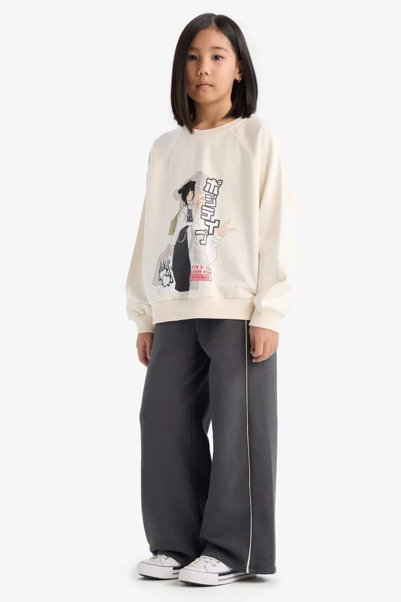 DeFacto Girl Relax Fit Crew Neck Anime Printed Sweatshirt