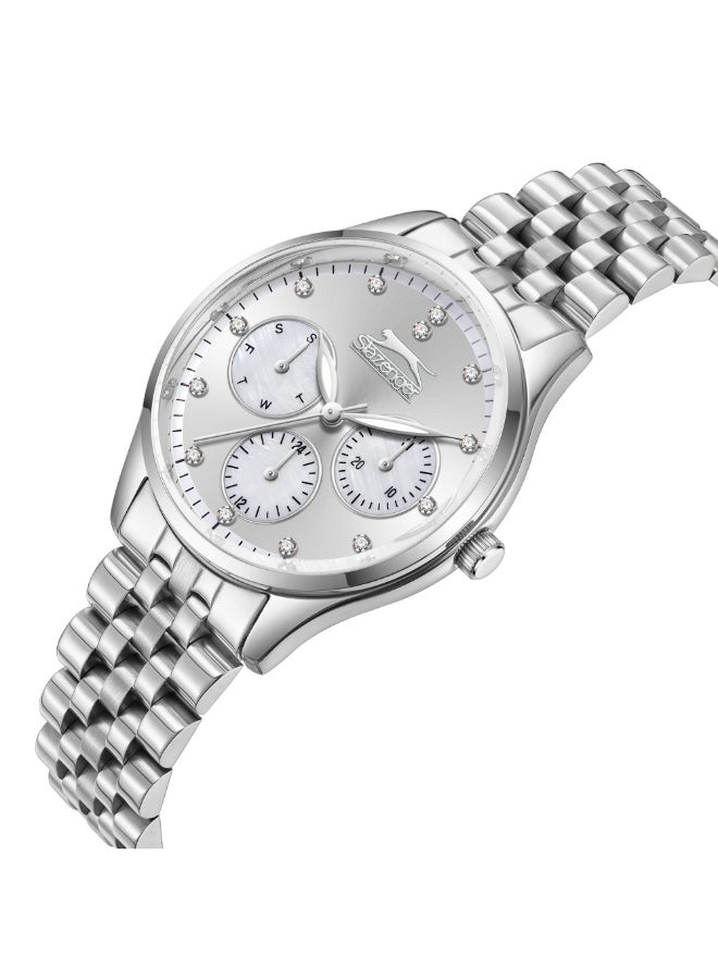 سلازنجر ساعة نسائية متعددة الوظائف بشاشة وحزام معدني فضي - Image 4