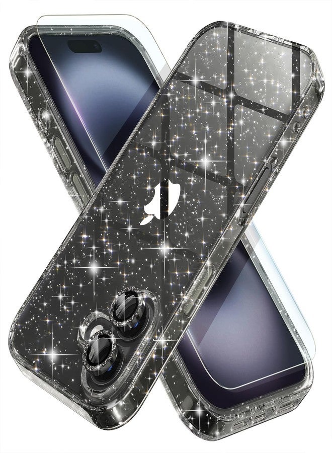 Choiche Compatible for iPhone 16 Plus Case Women Phone Case, Cute Bling Sparkly, Military Grade Drop Protection, 2 Diamond Camera Lens Covers, 2 Tempered Glass Protectors, 6.7 inch (Glitter Black) - Image 1