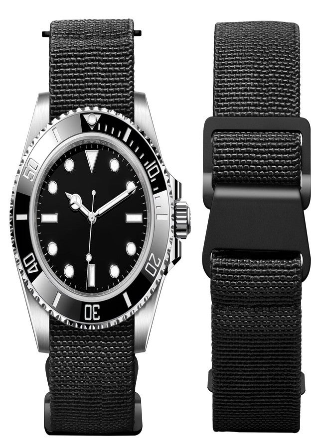 BINLUN Elastic Nylon National Parachute Style Replacement Fabric Watch Strap with Hook Buckle Black for Men and Women (Black, 20 mm) - Image 1