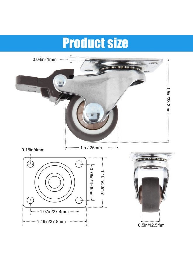 implemental Nefish 4 Pack 1" Small Caster Wheels For Furniture Low Profile Soft Rubber Casters Swivel Plate Castors Rolling Smooth, Load Capacity 100 Lbs For Set Of 4 (2 With Brake And 2 Without) - Image 2