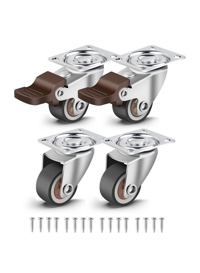 implemental Nefish 4 Pack 1" Small Caster Wheels For Furniture Low Profile Soft Rubber Casters Swivel Plate Castors Rolling Smooth, Load Capacity 100 Lbs For Set Of 4 (2 With Brake And 2 Without) - Image 1