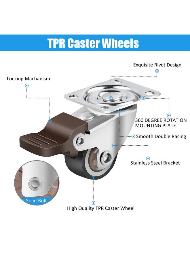 implemental Nefish 4 Pack 1" Small Caster Wheels For Furniture Low Profile Soft Rubber Casters Swivel Plate Castors Rolling Smooth, Load Capacity 100 Lbs For Set Of 4 (2 With Brake And 2 Without) - Image 4