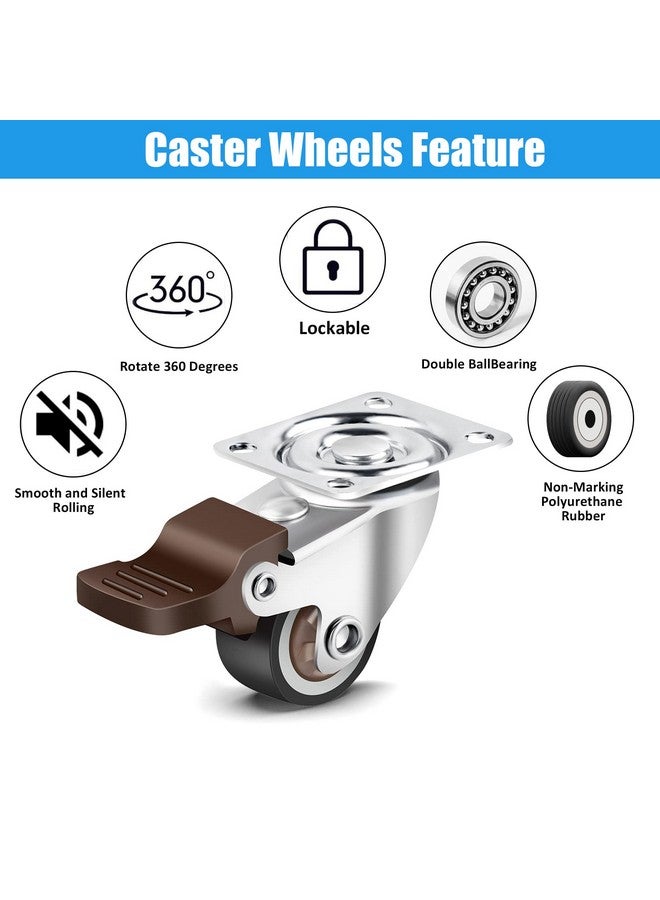 implemental Nefish 4 Pack 1" Small Caster Wheels For Furniture Low Profile Soft Rubber Casters Swivel Plate Castors Rolling Smooth, Load Capacity 100 Lbs For Set Of 4 (2 With Brake And 2 Without) - Image 3