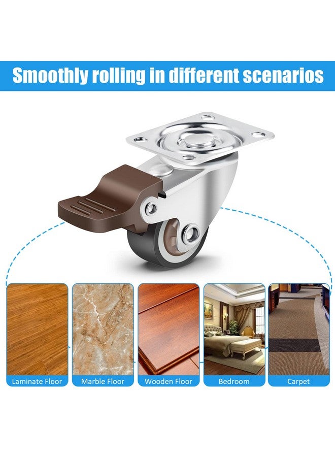 implemental Nefish 4 Pack 1" Small Caster Wheels For Furniture Low Profile Soft Rubber Casters Swivel Plate Castors Rolling Smooth, Load Capacity 100 Lbs For Set Of 4 (2 With Brake And 2 Without) - Image 5