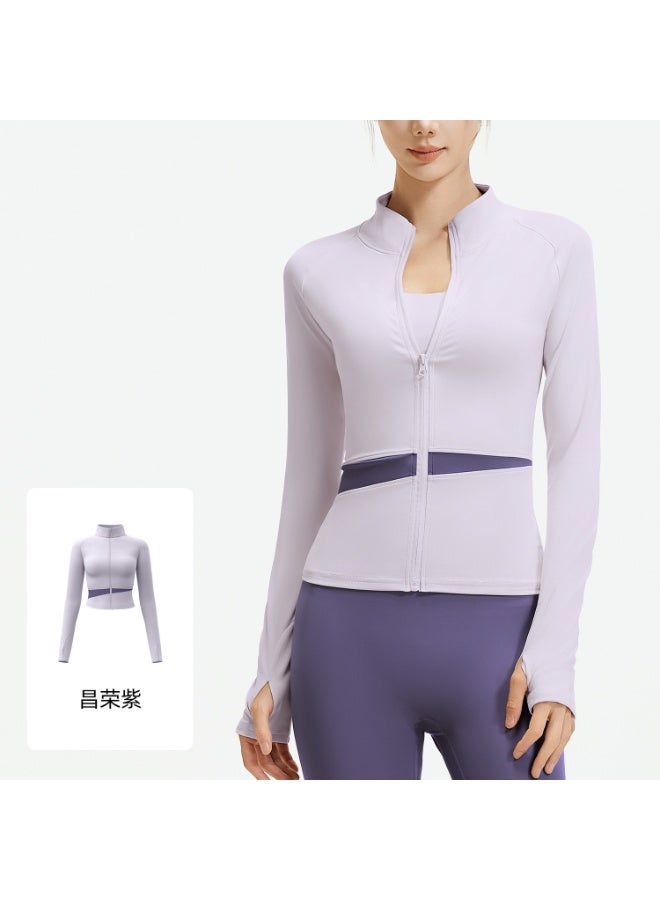 Women's Yoga Suit  Style Pullover Training Fitness Top Morning Running Quick Dry Sport Color Block Long Sleeve Jacket - Image 1