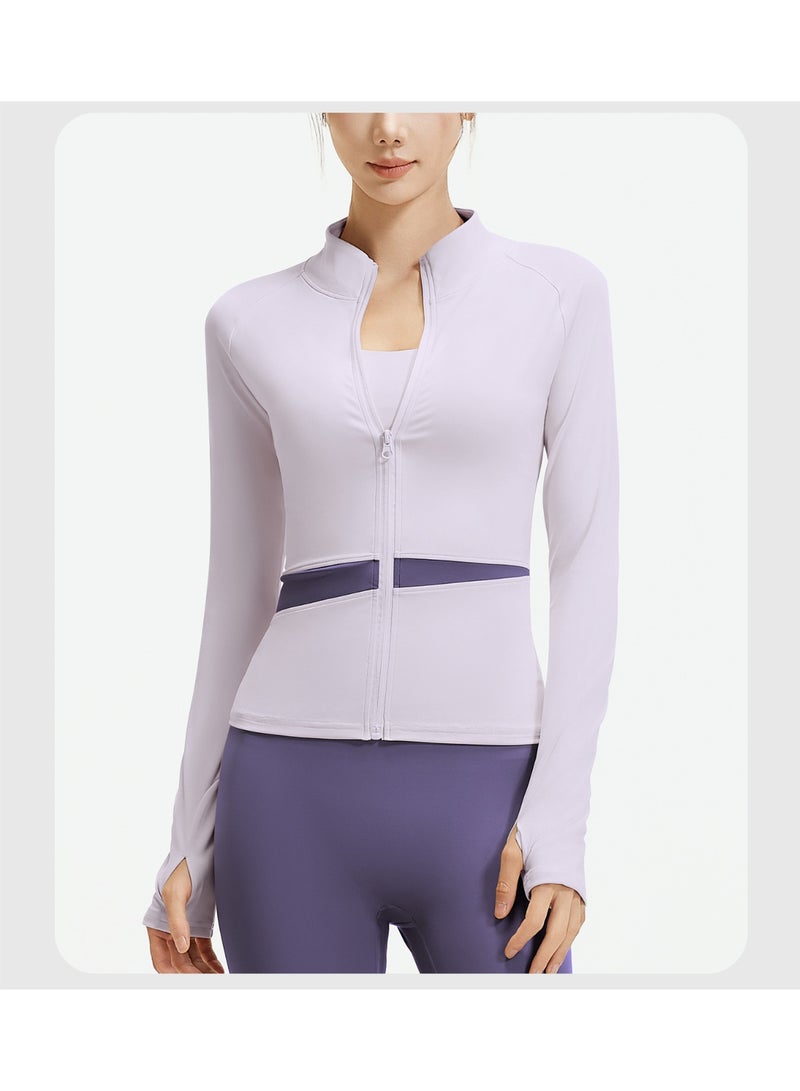 Women's Yoga Suit  Style Pullover Training Fitness Top Morning Running Quick Dry Sport Color Block Long Sleeve Jacket - Image 2