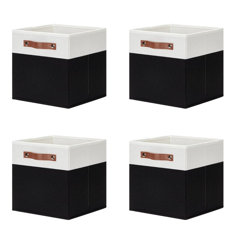 DULLEMELO Storage Cubes 11 inchCube Storage Bins with Handles for OrganizingFabric Storage Baskets for Shelves Nursery Closet Home Organization WhiteBlack4 Pack