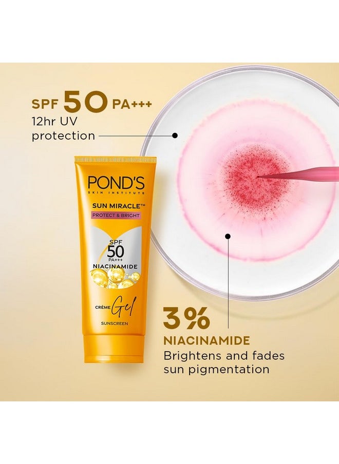 Pond's - Pond’S Sun Miracle Spf 50 Pa+++ Crème Gel Sunscreen-Protect & Bright, With 3% Niacinamide, Fade Dark Spots In 4 Weeks, Lightweight, No White Cast 100G - Image 1