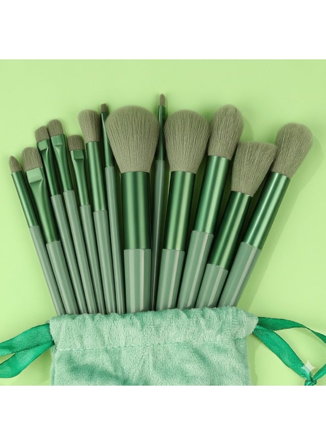 مجموعة فرش مكياج FIX من 13 قطعة - مجموعة مع صندوق تخزين للسفر - فرشاة مكياج للوجه والعين والهايلايتر والكونسيلر والدمج والبودرة والعين (أخضر)