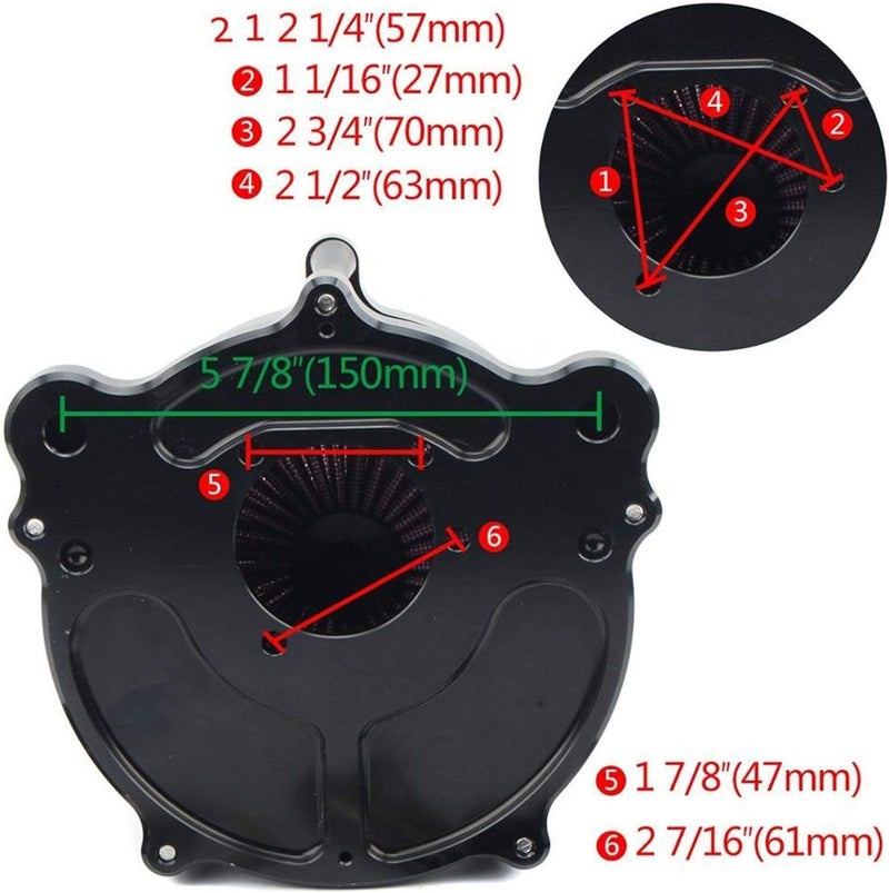 QASULER Black Motorcycle Air Filter Intake Kit - Image 2