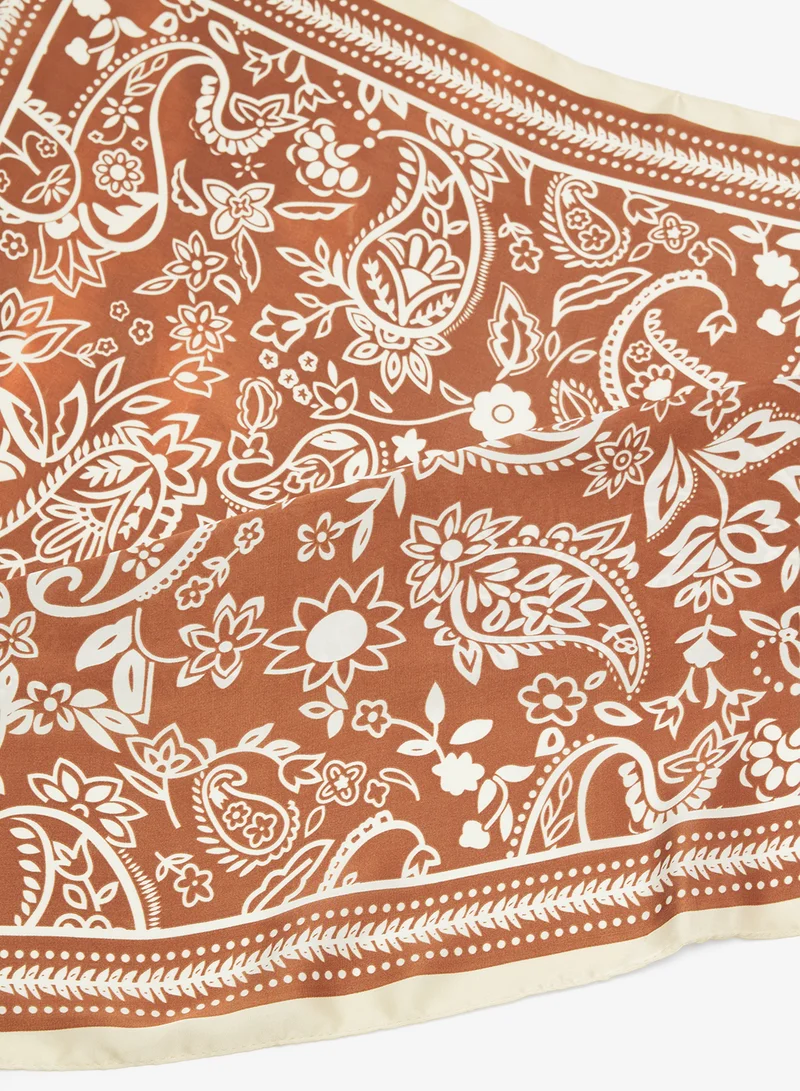 Ginger Silk Paisley Print Scarf