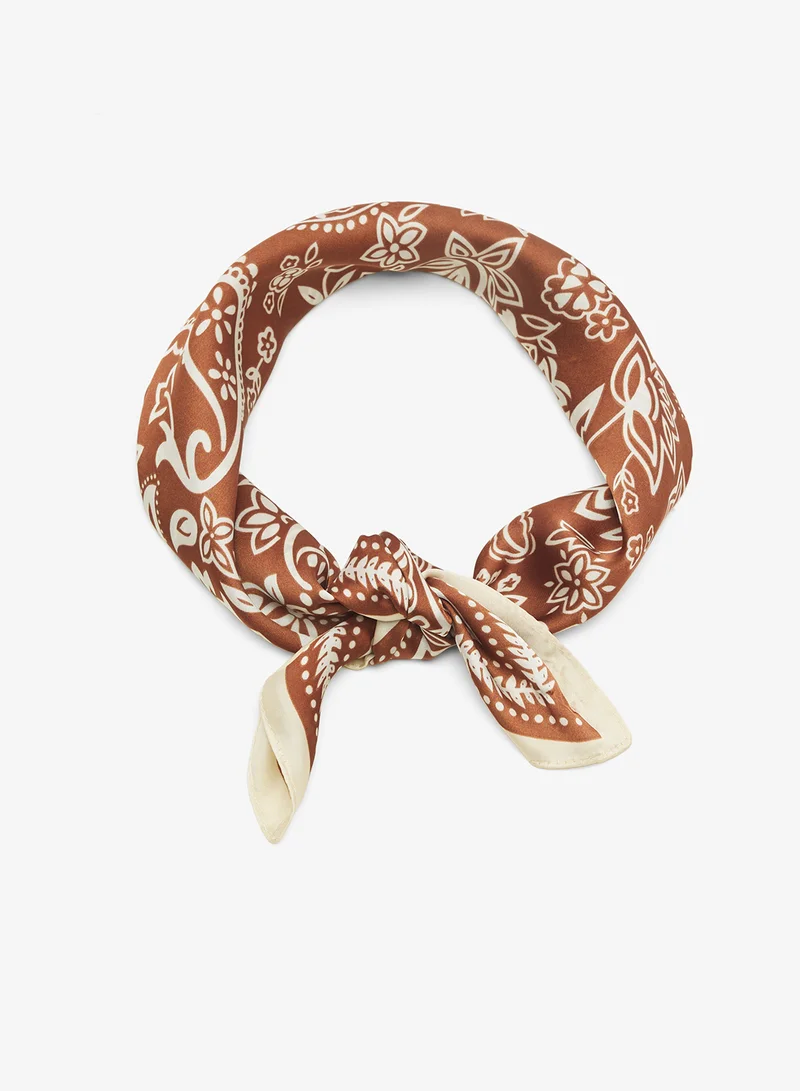Ginger Silk Paisley Print Scarf