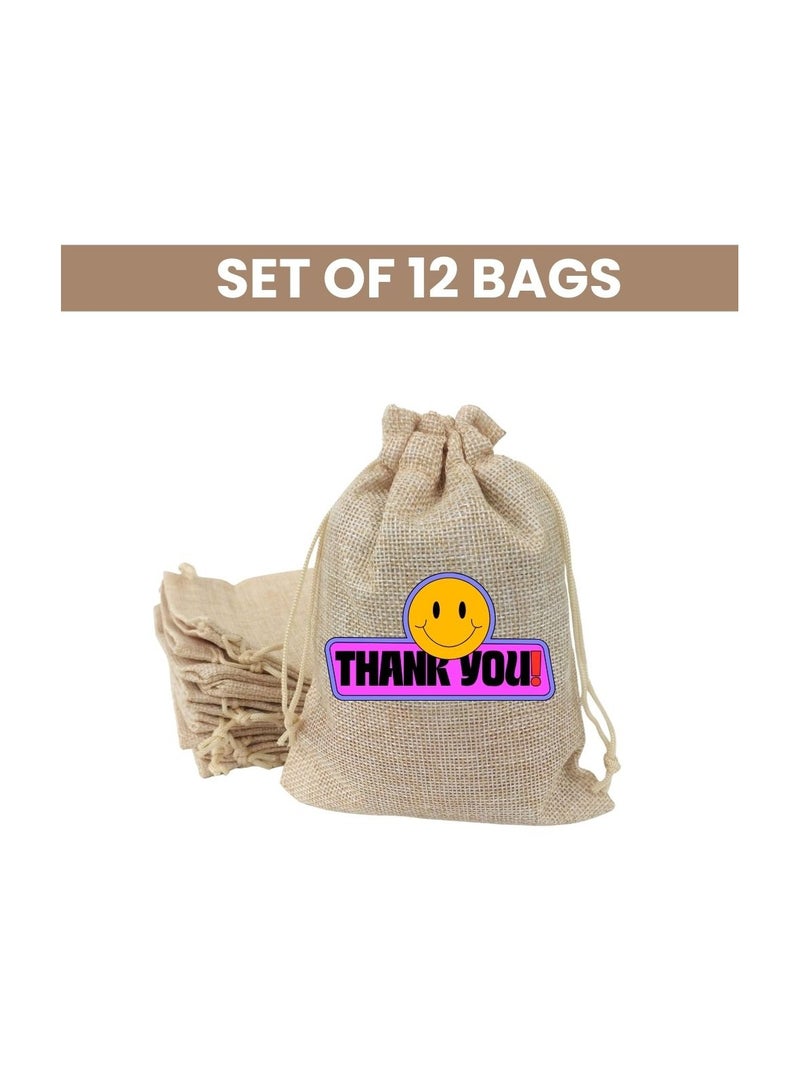 PRINTSHOP4ME Set Of 12 Bags Thank You Burlap Gift Bags–Jute Drawstring Bags For Party Favors,Weddings And Special Occasions–Eco-Friendly,Reusable Burlap Bag  - Image 2