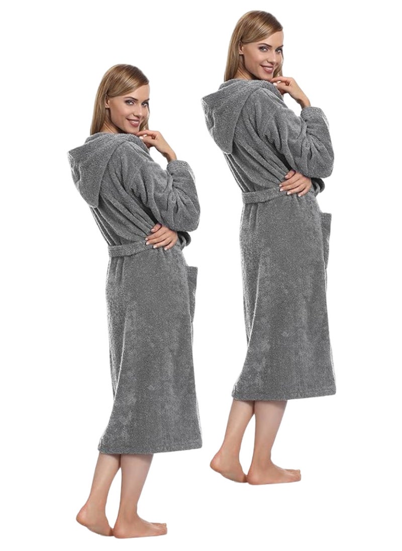 White Rose 2 Pieces Grey Color Terry Pattern Unisex Dressing Bathrobe XL Size Hotel And Spa  - Image 1