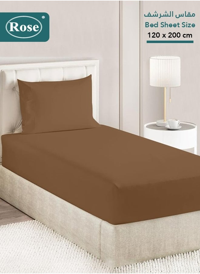 Rose - Rose Luxurious Plain Fitted Sheet with Deep Pockets and Pillow Case, Bed Sheet 2-Pieces Set, Soft & Cozy Microfiber Breathable and Cooling, Extra Twin Size 120x200+38 cm, Brown - Image 1