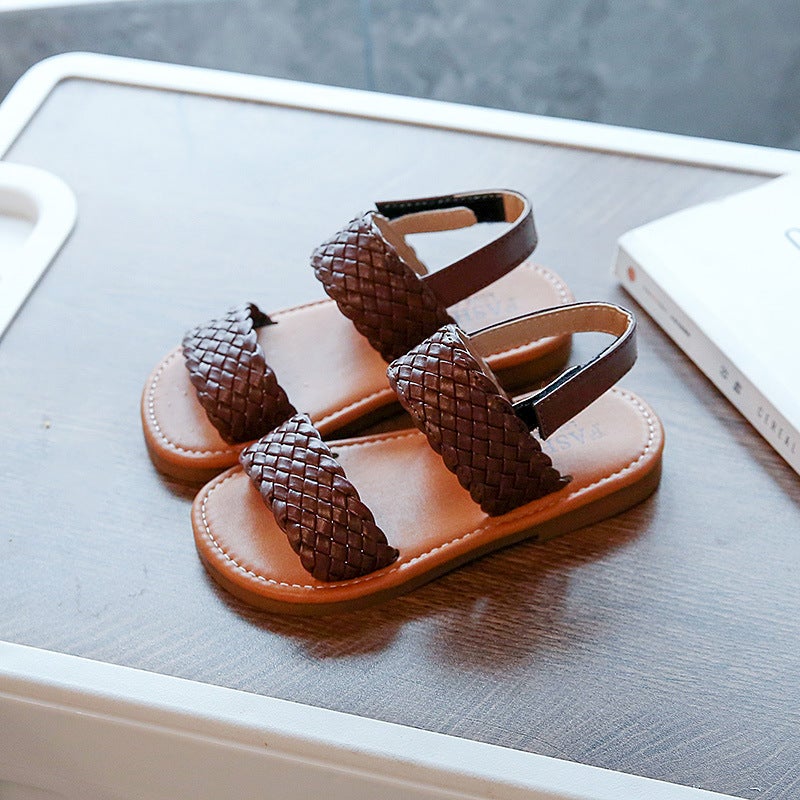 Girls' Woven Open Toe Sandals 2023 Summer Korean Style Princess Holiday Casual Beach Shoes Student Performance Single-Layer Shoes Fashion - Image 3