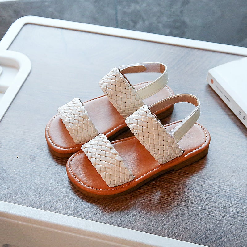 Girls' Woven Open Toe Sandals 2023 Summer Korean Style Princess Holiday Casual Beach Shoes Student Performance Single-Layer Shoes Fashion - Image 4